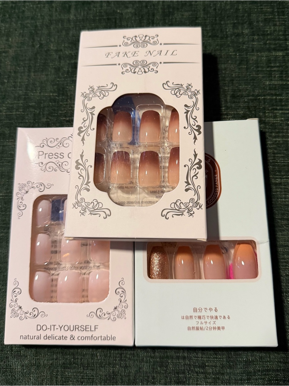 Peach and beige ombré press on nails, 3 pairs, new in box.